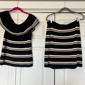 White House Black Market Black and White Striped Skirt Set